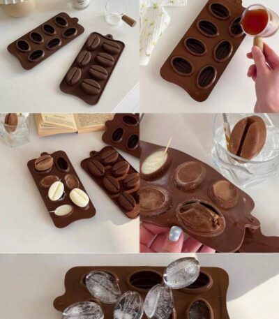 7-hole coffee bean silicone mold for chocolate candy ice and DIY baking crafts