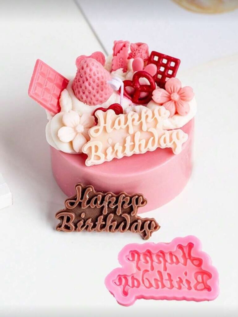 Happy Birthday cake silicone mold for DIY cake decorating candle and soap making