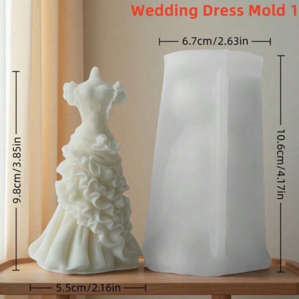 3d Wedding dress candle silicone mold for DIY bridal candles and wedding decor crafts