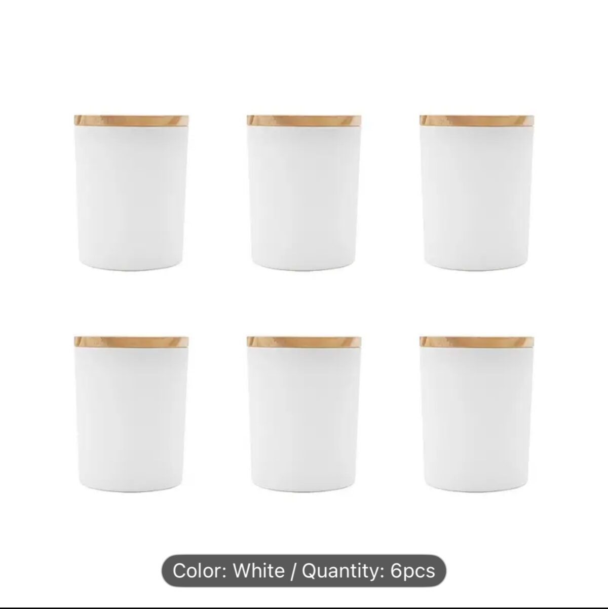 White glass candle jars with wooden lids for candle making and modern home décor White glass candle jars with wooden lids for candle making and modern home décor