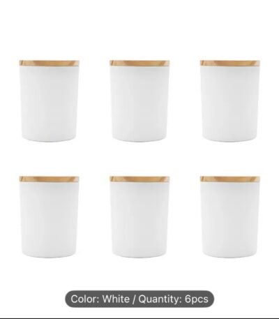 White glass candle jars with wooden lids for candle making and modern home décor