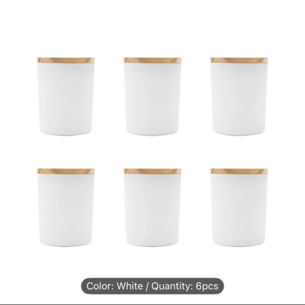 White glass candle jars with wooden lids for candle making and modern home décor