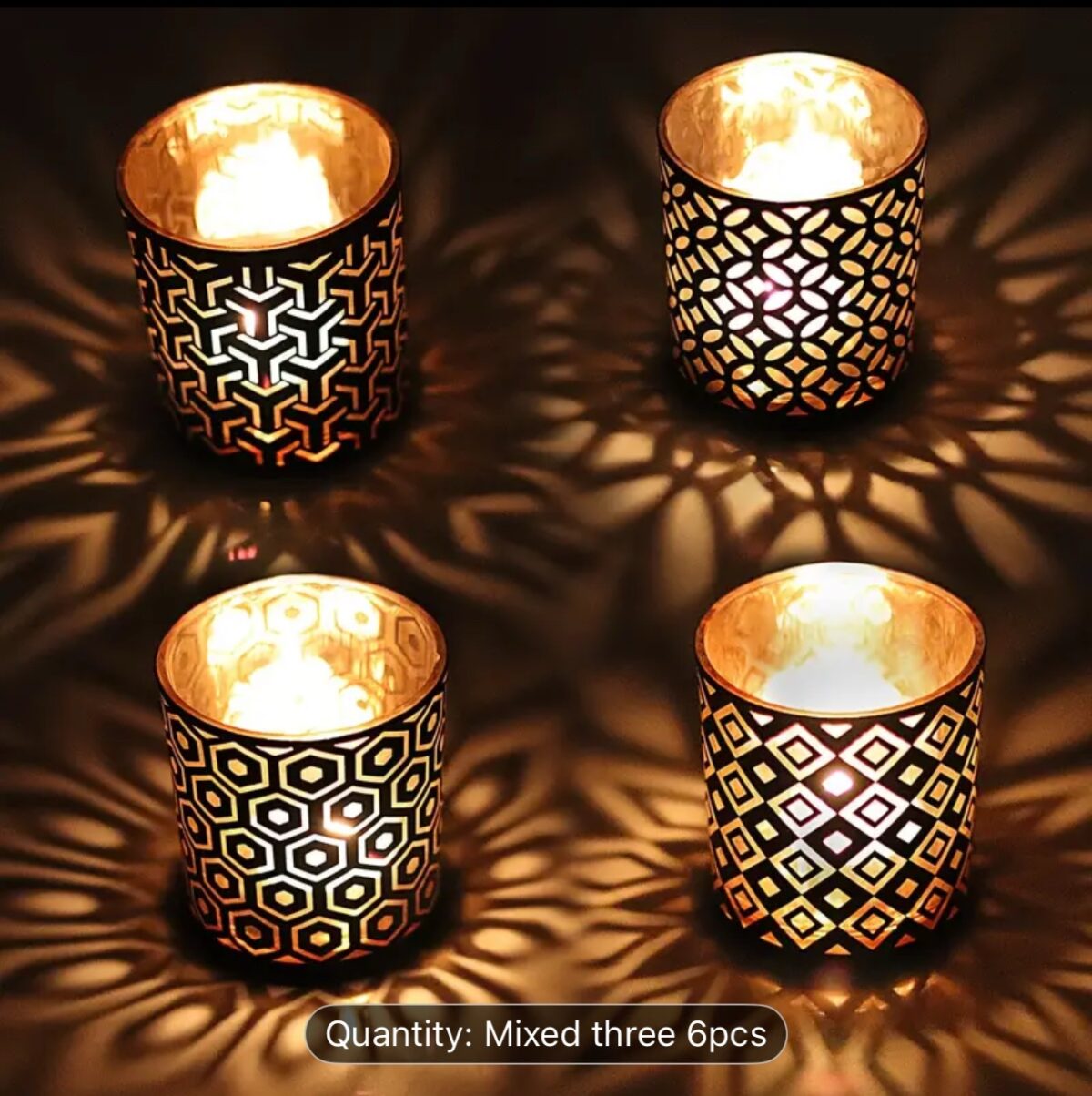Elegant geometric glass candle holders with decorative patterns for scented candles and home decor