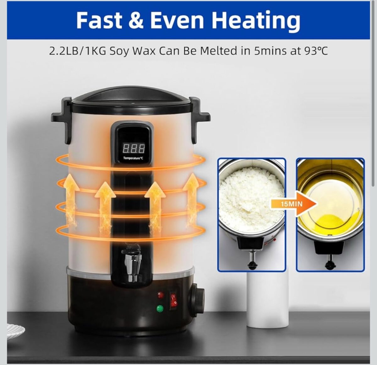Professional candle wax melting pot 8L with LED display and temperature control for candle making