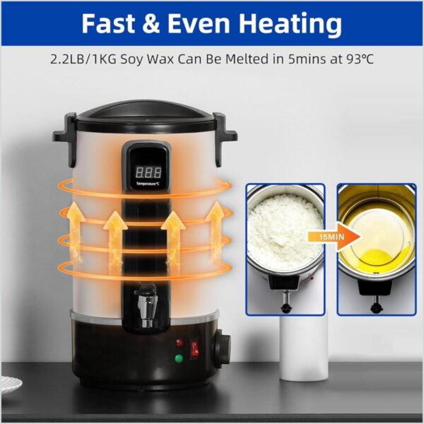 Professional candle wax melting pot 8L with LED display and temperature control for candle making