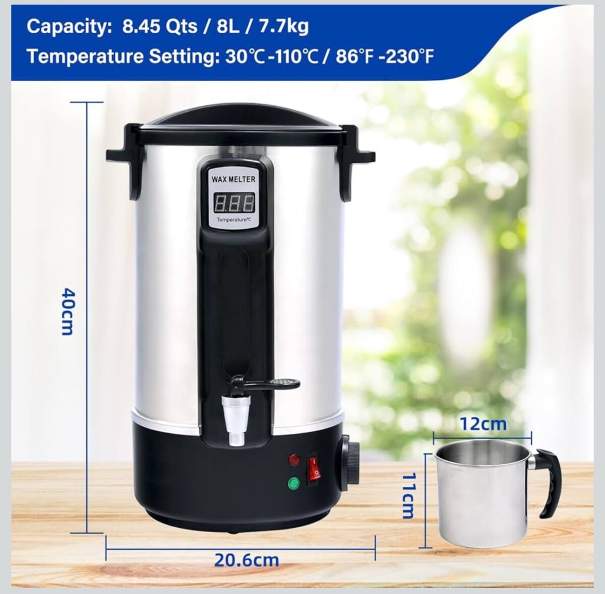 Professional Candle Wax Melting Pot 8L – Fast Heating Electric Wax Melter - Image 2