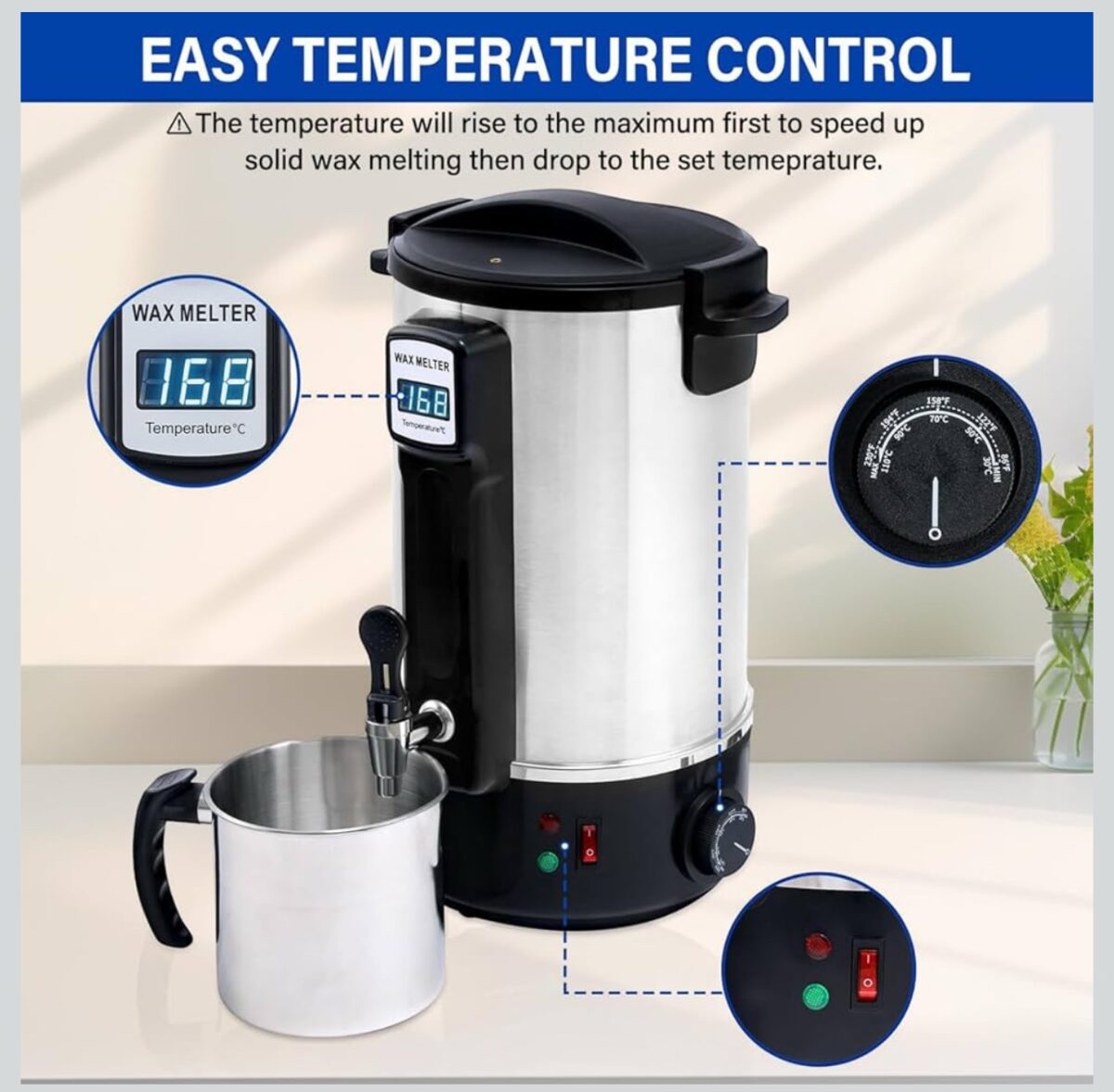 Professional Candle Wax Melting Pot 8L – Fast Heating Electric Wax Melter - Image 4