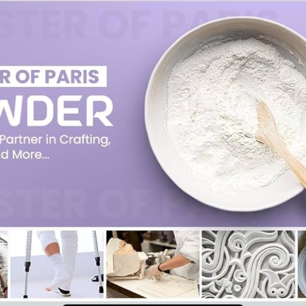 Plaster of paris powder for crafts in bright white gypsum, ideal for molding, casting, pottery, and DIY repair projects.