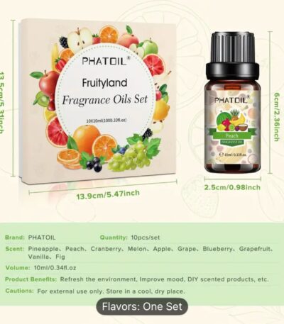 Premium fruity fragrance oil set with 10 bottles for candle making, soap crafting, and diffuser use