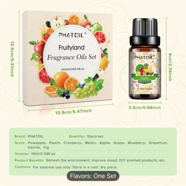 Premium fruity fragrance oil set with 10 bottles for candle making, soap crafting, and diffuser use