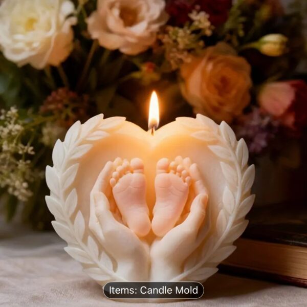 Premium baby hands feet silicone mold with heart-shaped 3D baby keepsake design