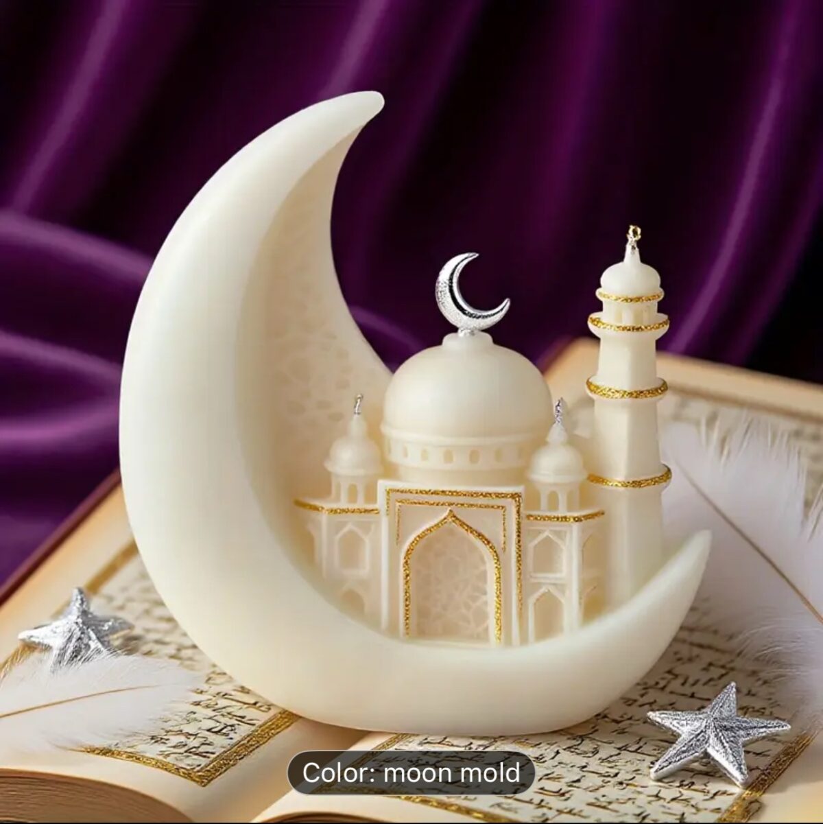 Premium ramadan silicone mold with star and moon 3D Islamic relief design for candle and soap crafts Premium ramadan silicone mold with star and moon 3D Islamic relief design for candle and soap crafts