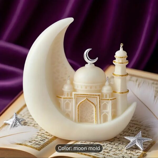 Premium ramadan silicone mold with star and moon 3D Islamic relief design for candle and soap crafts