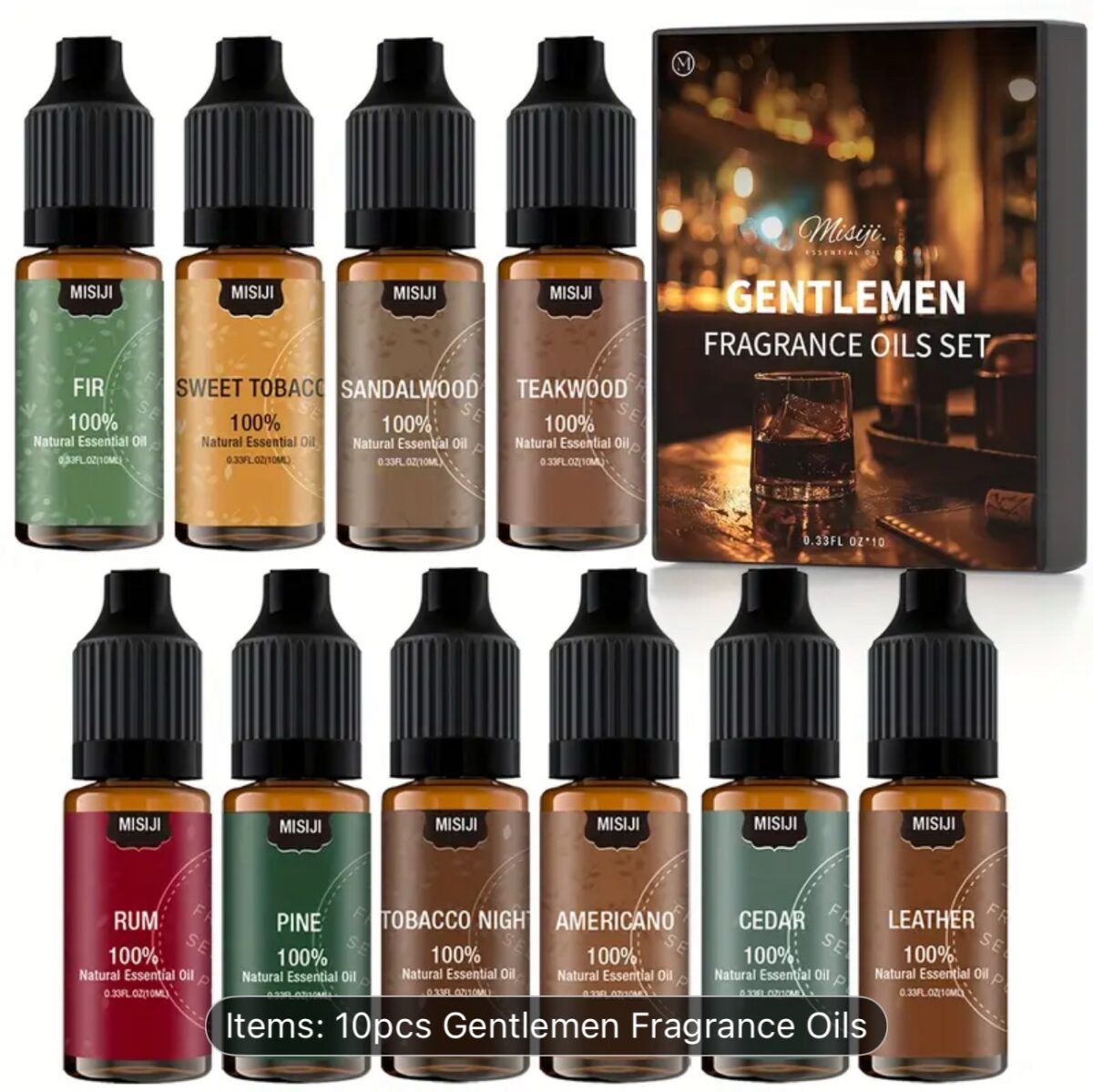 Bold gentlemen fragrance oils set with 10 bottles for candle making, soap making and humidifiers