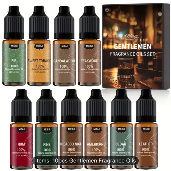Bold gentlemen fragrance oils set with 10 bottles for candle making, soap making and humidifiers