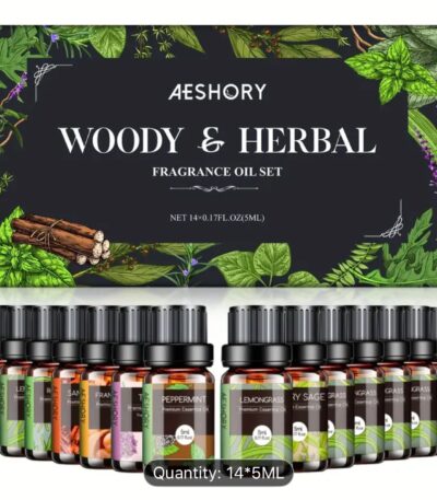 Ultimate woody and herbal essential oils set with 14 fragrance oils for diffuser and candle making